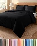 3-Teiliges Bettwäsche-Set 240x260 cm Schwarz, Bettbezug mit 2 Kissenbezügen 65x65 cm, Gebürstete Mikrofaser, Reißverschluss und Eckbänder, Weich Knitterfrei Oeko-TEX Zertifiziert, 3PC Übergröße