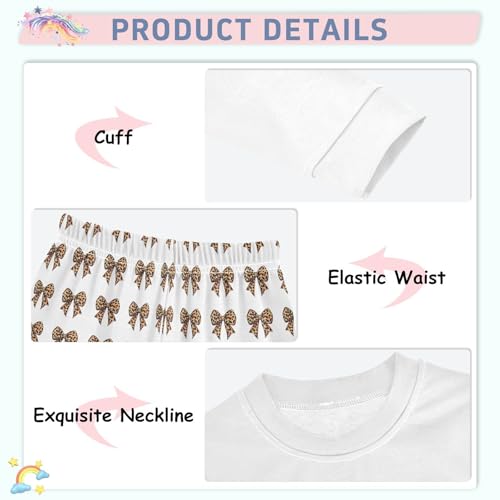 Cartoon Pajamas Set Leopard Print Bow Brown Long Sleeve PJs Cotton Jammies Sleepwear Top and Pants4