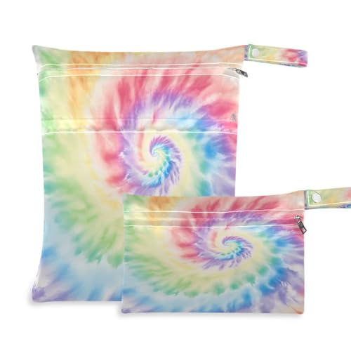 2 sacchetti per pannolini riutilizzabili con motivo tie dye organizer con 2 tasche con cerniera per per costume da bagno e abbigliamento da palestra Multicolore Taglia