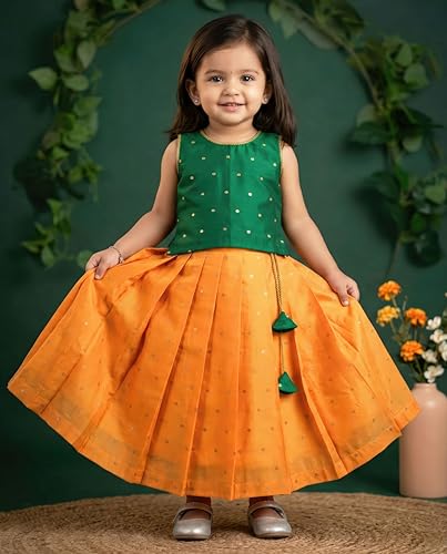 Image of Stanwells Kids Maroon & Yellow Combo Baby Girls Silk Lehenga Choli | Traditional Party Perfect & Festive Dress | Ethnic Outfit for Your Little Princess (6 Months-7 Years)