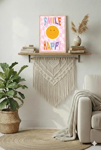 Image of BLINKART Smile Happy Aesthetic Modern Art Walls With Frame | Natural Wood Texture | Living Room Bedroom Office Wall Decoration | Poster Home Decor Frames Wall Bedroom | 12x8 Inches (D70)