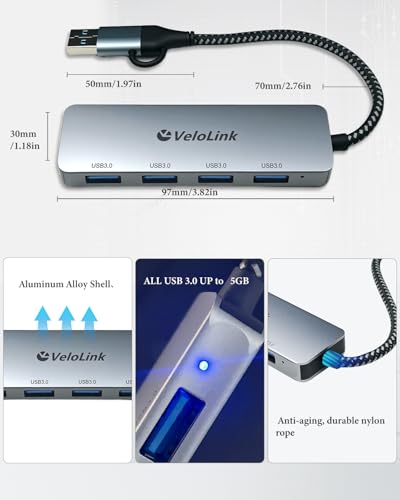 Image of USB 3.0 Hub, USB Multiport Adapter, USB Extender Hub 4 Port, USB Splitter for Laptop /PC /MacBook /iPad Pro /iMac and More