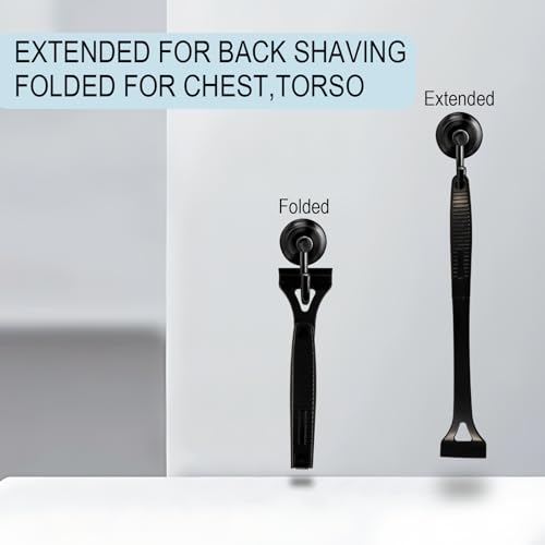 Maquinilla de espalda de 45 cm para hombre – Afeitadora corporal plegable con mango largo y 5 cuchillas de repuesto, apta para uso en seco y bajo la ducha - imagen 4