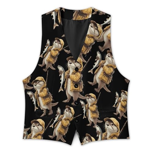 Otter Fishing Trendy Vest Suit for Men V Neck Formal Dress Waistcoat Vests Business Slim Fit2