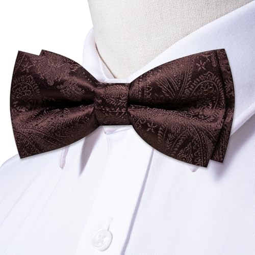 Image of Dubulle Mens Paisley Striped Bowtie Set Pre-tied Bowtie for Men and Pocket Square Set Wedding Business