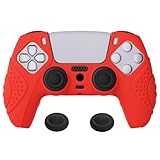 Picture of eXtremeRate PlayVital Guardian Edition Passion Red Ergonomic Soft Anti-Slip Controller Silicone Case Cover for ps5, Rubber Protector Skins with Black Joystick Caps for ps5 Controller
