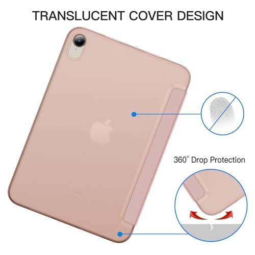 Image of JETech Cover Case for iPad mini (A17 Pro, 2024 Model, 7th Generation) / mini 6 (2021 Model, 6th Generation), Slim Stand Hard Back Shell Smart Cover with Auto Wake /Sleep (Rose Gold)