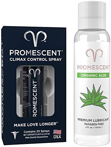 Promescent Delay Spray for Him (2.6ml) + Premium Organic Aloe Based 4 Ounce Lube for Women, Men & Couples, Last Longer and Add Comfort, Condom Compatible, Paraben Free, Toy/Vibrator Safe Lubricant