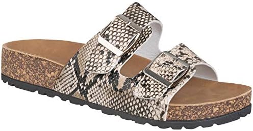 CLOVERLAY Women's Slide Sandals Casual Cork Footbed Platform Sandals Open Toe Slides (10, Snake)