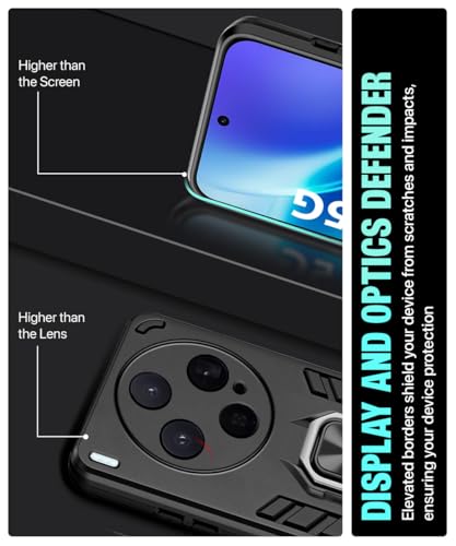 Image of WOW IMAGINE Shock Proof Back Case Mobile Cover for Vivo X300 5G | Back Cover Case (Tough Armor | Hybrid PC + TPU | Ring Holder & in-Built Kickstand | Black)