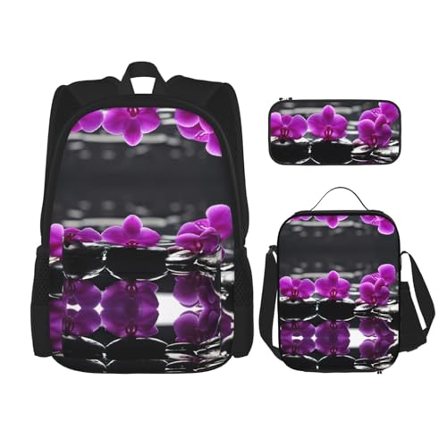 Lot de 3 sacs à dos d'école assortis avec boîte à déjeuner à motif fleurs