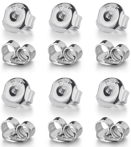 Earring Backs for Studs Moconar 12 PCS 925 Sterling Silver Earring Backs Replacements Hypoallergenic Secure Ear Pierced Backings for Studs White Gold