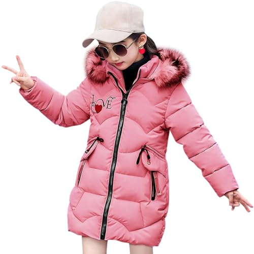 Preisvergleich Produktbild SXSHUN Mädchen Winterjacke mit Abnehmenbarer Fellkapuze Kinder Wintermantel Kälteschutz Warm Verdickte Daunenjacke Daunenmantel Parka, Rosa, 116 (Etikettengröße:L)