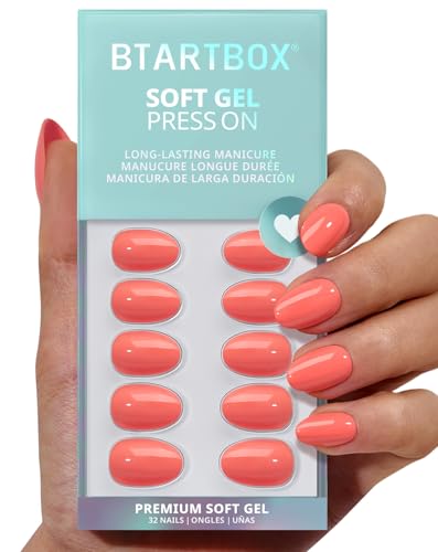 BTArtbox Press On Nails Almond Orange Soda Neon Color Extra Short 32Pcs