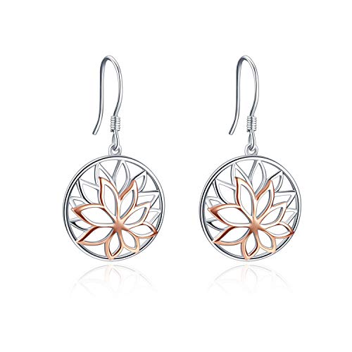 ONEFINITY Lotus Jewelry 925 Sterling Silver Lotus Earrings Lotus Flower Filigree Dangle Drop Earrings Yoga Jewelry for Women Girls