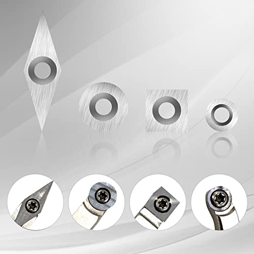 8Pcs Tungsten Carbide Cutters Inserts Set for Wood Lathe Turning Tools, (11mm Square + 12mm Round + 8.9mm Round + 30x10mm Diamond) with 4 Screws 3 8Pcs Tungsten Carbide Cutters Inserts Set for Wood Lathe Turning Tools, (11mm Square + 12mm Round + 8.9mm Round + 30x10mm Diamond) with 4 Screws - Image 3