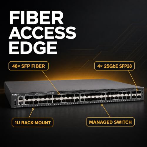 Image of Ruckus ICX8200-48F Managed Switch, 48x 100 /1000 Mbps SFP Fiber, 4x 25GbE SFP28 Uplinks - Stackable Enterprise Switch, 3-Yr Remote TAC Included, TAA Compliant