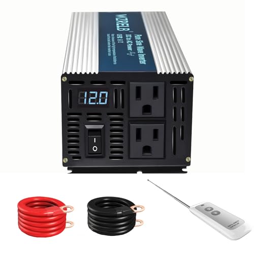 Image of WZRELB 1000W Pure Sine Wave Inverter 12V DC to 110V 120V AC Power Converter with LED Display, Remote Controller, Off-Grid Power Inverter 2000W Surge for Home, RV, Truck, Camping