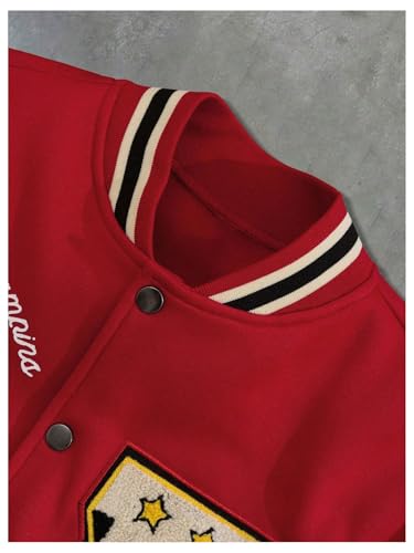 Image of GORGLITTER Men's Letter Graphic Varsity Jacket Long Sleeve Striped Trim Button Bomber Jackets