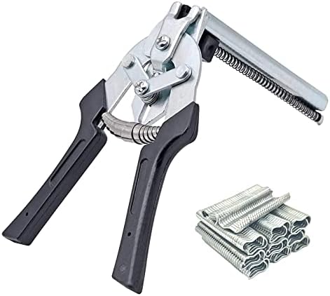 Type M Nail Ring Pliers，Multifunction Hog Rings Pliers Kit with 600Pcs Galvanized Steel Rings Stainless M nail ring pliers Repair Hand Tools for fencing Animal Cages (Black+600clips)