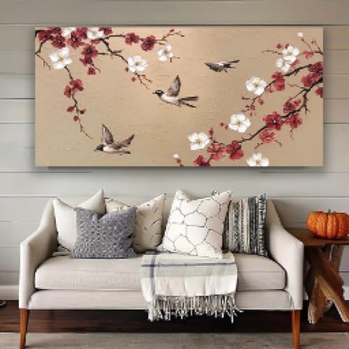 Toile de style chinois rétro haute définition fleurs et oiseaux affiche salon luxe 20x40cm