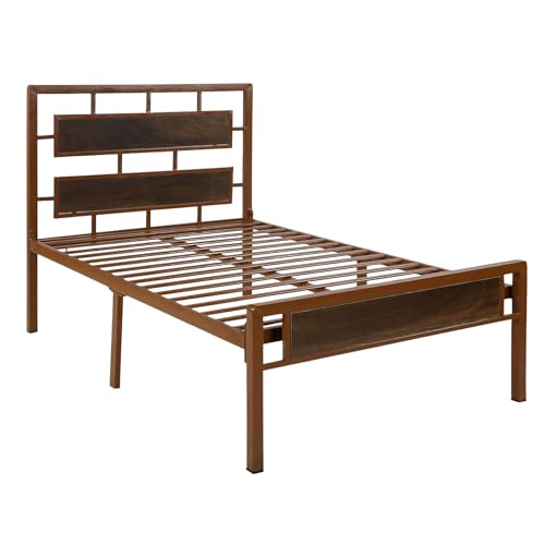 Image of Zeek Metal Extra Single Size Bed Without Storage | Wrought Iron Single Bed with Headboard & Footboard| Sturdy Powder Coated Platform Cot for Bedroom (Zeek Brown)