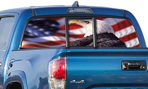 Gold Fish Decals Rear Window Perforated See Thru Graphic Eagle Flag Decal Sticker Compatible with Toyota Tacoma