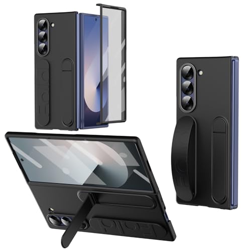 Image of for Samsung Galaxy Z Fold 8 Ultra Protect Case with Wristband Stand, Built-in Screen & Lens Protection Shockproof Full Body Drop Fall Protection.(Black)