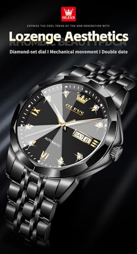 Image of OLEVS Watch for Men Automatic Classic Mechanical Watch Diamond Mirror Stainless Steel Dress Casual Waterproof Day /Date Calendar