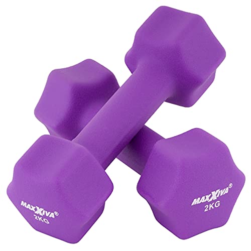 MAXXIVA Hantelset lila Neopren 2 x 2 kg Gymnastikhanteln Kurzhanteln Krafttraining Workout Kraftübungen Bodybuilding Fitness-Zubehör Gewichtheben Reha Pilates