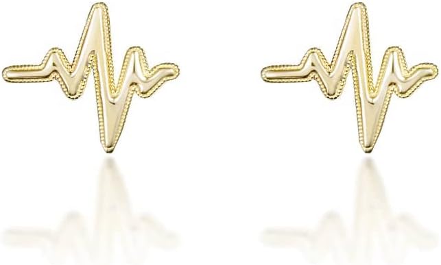 Dainty 10K or 14K Yellow Gold Cardiogram Lifeline Pulse EKG Heartbeat (0.45") Stud Earrings for Women Girls - Choice of Metal