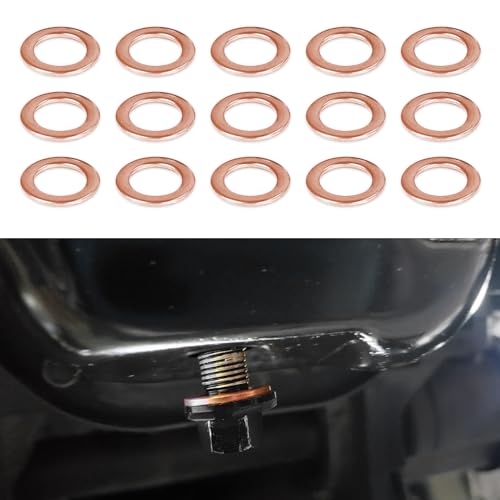 Image of 15PCS Oil Drain Plug Gasket, Oil Plug Crush Washer, 14mm Copper Crush Washer Oil Sealing Gaskets, Car Accessories Drain Plug Gasket Crush Washer Seals Compatible with OEM PN Part 007603-014106