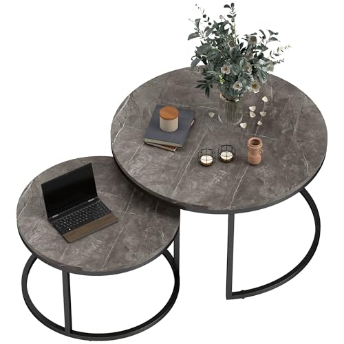 HOMCOM Lot de 2 Tables Basses gigognes, Table Basse Ronde, empilable, Design Industriel, Pieds en...