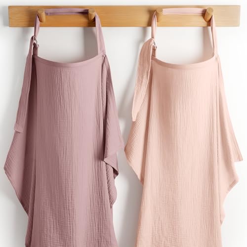 Comfy Cubs Muslin Nursing Cover Pack of 2-100% Cotton Muslin Breastfeeding Cover for Moms, Soft & Breathable Baby Nursing Scarf, Adjustable Neck Strap...
