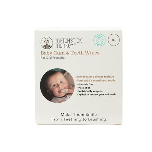 Matchstick Monkey Baby Gum & Teeth Wipes Gently Remove Milk Sugars & Residue On-the-go Oral Hygiene Flouride-Free Prevent Plaque Buildup 0 Months + Pack of 25