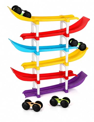 Image of 6-Level Car Ramp Racer Toy with 4 Mini Cars for Kids | Rolling Track Racing Toy for Toddlers Age 2-7 Years | Educational Car Slide | Birthday Gift for Boys & Girls | Colorful Racing Ramp Set