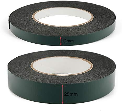 GODLOVEM 30m Foam Tape Black Double Sided Adhesive Sponge Tape Car Number Plate Sticky Tape, 12mm and 25mm Wide, 10m Each Roll