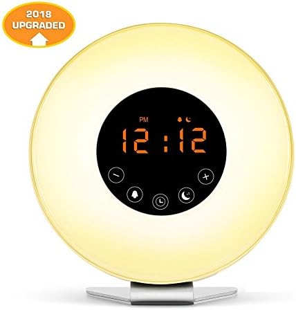 Friencity Wake up Light Alarm Clock with Sunrise Sunset Simulation, FM Radio, 7 Multi-Color LED Mood Light Changes, 6 Nature Sounds and Touch Control Snooze Function Bedside Lamp