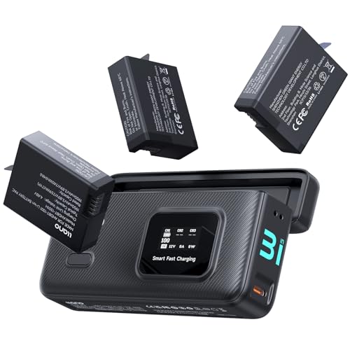 llano AC3 30W Schnellladegerät mit 3er-Pack 1950mAh Hero13 Akkus für GoPro Hero 13 Action-Kamera Dreifach-Slot PD-Aufladung LED-Anzeige tragbare Aufbewahrung