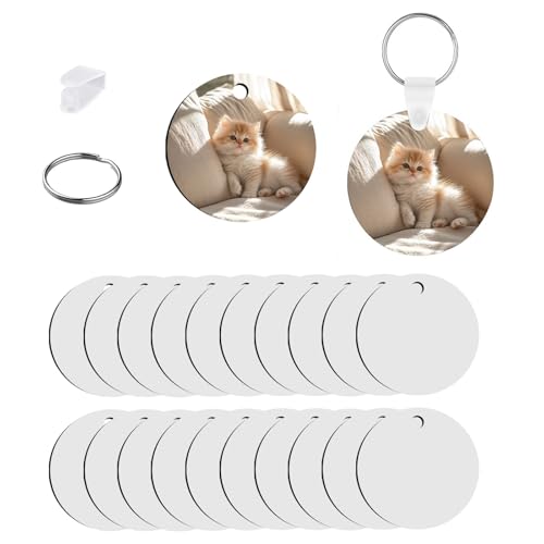 UJL 120pcs Sublimation Keychain Blanks With Rings And Clips MDF Keychains Double Sides Blank Round Acrylic Keychains Bulk