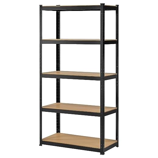 Klink Estantería Metálica Negra Almacenaje 5 Baldas Ajustables 180 x 90 x 40 cm Sin Tornillos para Gareje Trastero Organizador Color Negro (1 Unidad)