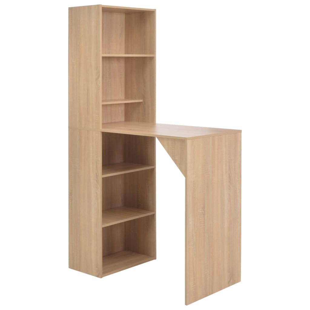 Comptoir de bar aspect chêne structure haute 200 cm avec armoire de rangement intégrée
