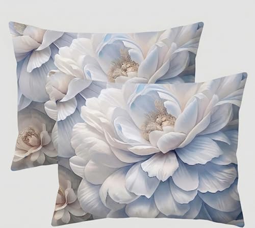 Image of Home Sizzler Premium 7D Floral Soft Microfiber Double Bedsheet with 2 Pillow Covers - Soft, Breathable, White & Blue Flower Print