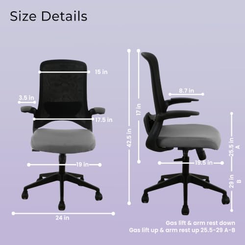 Image of Wakefit Maven Ergonomic Office Chair for Work | 1 Year Warranty | Single Lock and Recline | Soft Foldable Armrest | Strong Nylon Base | 8+ Hours of Comfort | Black & Grey