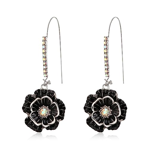 BriLove Fashion Elegant Rhinestone Enamel Rose Flower Hook Dangle Earrings for Women Party Prom Earring Accessories