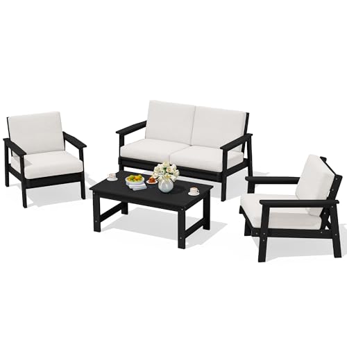 SERWALL HDPE Outdoor Furniture Set, 4 Piece All Weather Outdoor Sofa Set