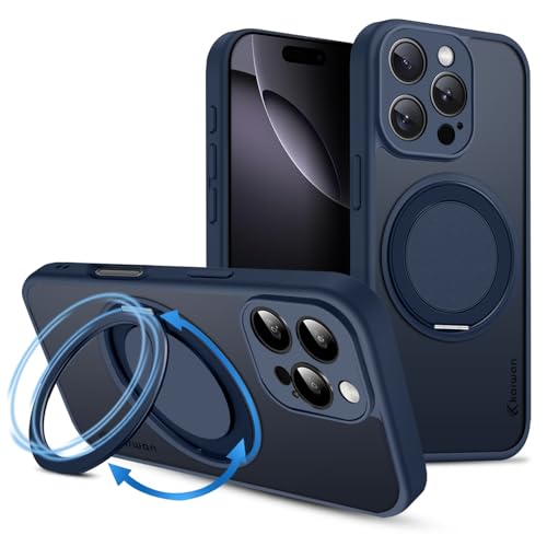 Image of KARWAN Tough Shockproof Armor Back Case Cover Compatible with iPhone 16 Pro Max with 360 Degree Rotation Magnetic Attraction Ring Holder Heavy Duty Rugged Cover with Magnetic MagEase Wireless Charging
