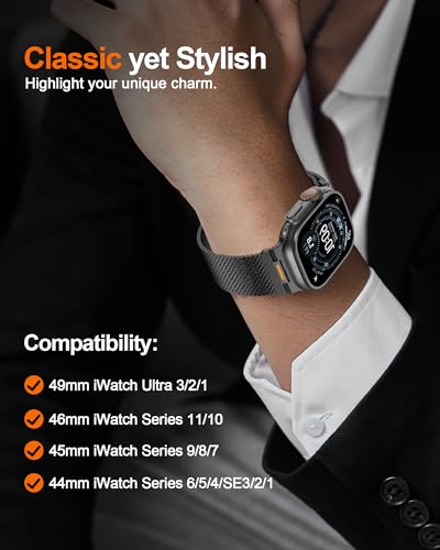 Image of Compatible with Apple Watch Ultra 49mm 46mm 45mm 44mm Magnetic Metal Mesh Loop Strap for iWatch Series 11 /10 /9 /8 /7 /6 /5 /4 Compatible with Apple Watch SE 3 2 1 Steel Bands