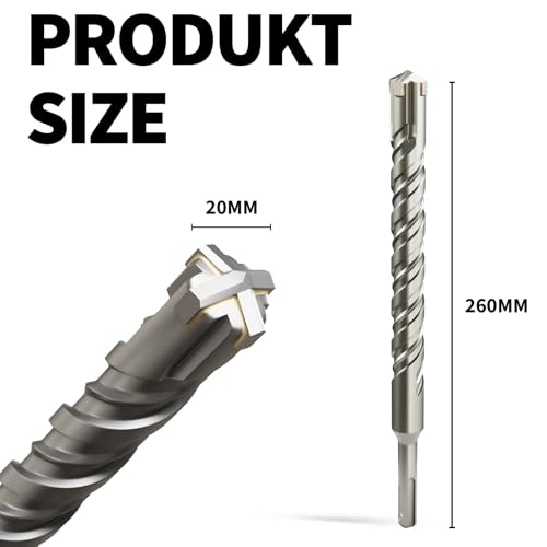 XZH SDS Plus Masonry Drill Bits 20mm x 260mm, Professional Tungsten Carbide Cross Tip - Image 2