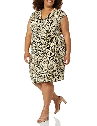 Image of Amazon Essentials Women's Classic Cap Sleeve Wrap Dress with V Neck, Pleated Waist (Available in Plus Size)